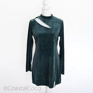 Le Lis Ribbed Velvet Forest Green Dress L Mini Cutout Cocktail Party Holiday NWT